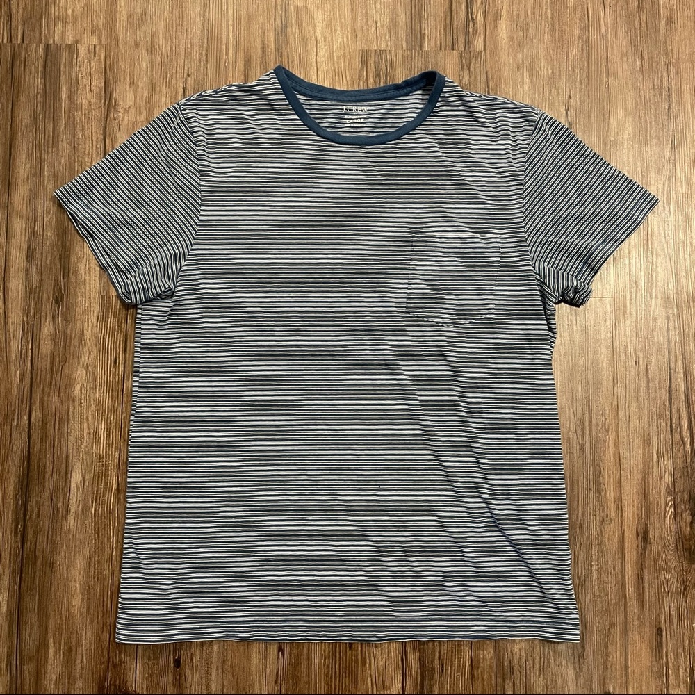 J. Crew Slim-Washed Naval Blue Striped Pocket Tee